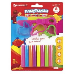 Пластилин флуоресцентный BRAUBERG 8 цветов, 100 г, стек, 3 формочки, высшее качество, блистер, 224461