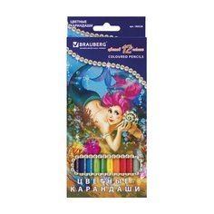 Карандаши цветные BRAUBERG "Морские легенды", 12 цв., заточенные, картонная упаковка с блестками, 180538