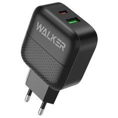 Зарядное устройство для телефона WALKER WH-37, USB &Type-C разъемы, 18W быстрая зарядка QC+PD 3.0, черная / зарядка для iphone / блок питания / адаптер на айфон / сетевое apple