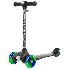 Самокат детский трехколесный CITY-RIDE. Колеса: 110/76 PU, светодиоды. Фонарик на руле. Самокат для малышей, для девочек, для мальчиков, светящиеся колеса, кикборд, цвет гидрографика черный