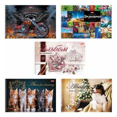 Альбом для рисования, А4, 32 листа, спираль, обложка картон, HATBER, 205х300 мм, "Ассорти", 32А4Всп, A274705