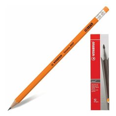 Карандаш чернографитный STABILO, 1 шт., "Swano", HB, с резинкой, корпус неоновый оранжевый, заточенный, 4907/030HB