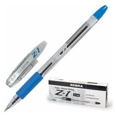 Ручка шариковая с грипом ZEBRA "Z-1", синяя, корпус прозрачный, узел 0,7 мм, линия письма 0,5 мм, BP074-BL Зебра