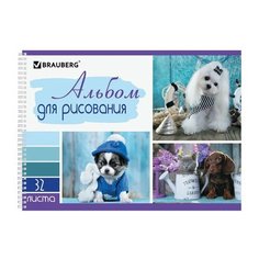 Альбом для рисования, А4, 32 л., гребень, выборочный лак, BRAUBERG, 205х290 мм, "Песики" (1 вид), 105082