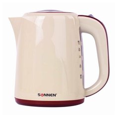 Чайник SONNEN KT-002, 1,7 л, 2200 Вт, закрытый нагревательный элемент, пластик, бежевый/красный, 451711