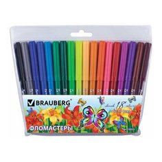 Фломастеры BRAUBERG "Wonderful butterfly", 18 цветов, вентилируемый колпачок, пласт. упаковка, увеличенный срок службы, 150523