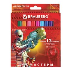Фломастеры BRAUBERG "Star Patrol", 12 цв., вентилируемый колп., карт. упаковка, увелич. срок службы, 150544