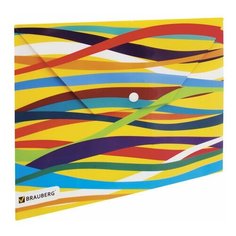 Папка-конверт с кнопкой BRAUBERG "EXPRESSION", А4, до 100 листов, разноцветные полосы, 0,18 мм, 221426