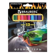 Фломастеры BRAUBERG "InstaRacing", 12 цветов, вентилируемый колпачок, карт. упаковка, выборочный лак, увел. срок службы, 150548