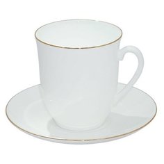 Чашка с блюдцем кофейная. Императорский фарфоровый завод. Форма Росинка. Рисунок Золотой кантик. 180 мл.