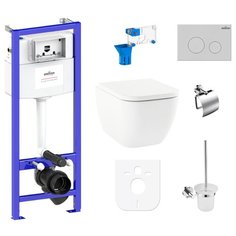 Комплект 9 в 1 Lavinia Boho One Rimless 97010043, безободковый унитаз, сиденье микролифт, инсталляция, крепление, клавиша смыва, шумоизоляция, диспенсер, ершик, держатель туалетной бумаги