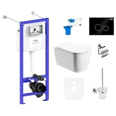 Комплект 9 в 1 Lavinia Boho Bell Pro Rimless 97020108, безободковый унитаз, сиденье микролифт, инсталляция, крепление, клавиша смыва, шумоизоляция, диспенсер, ершик, держатель туалетной бумаги