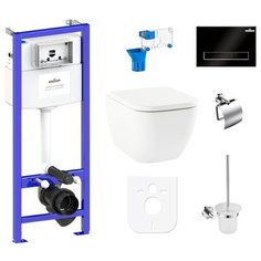 Комплект 9 в 1 Lavinia Boho One Rimless 97010040, безободковый унитаз, сиденье микролифт, инсталляция, крепление, клавиша смыва, шумоизоляция, диспенсер, ершик, держатель туалетной бумаги