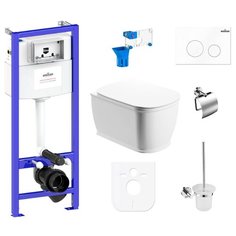 Комплект 9 в 1 Lavinia Boho Bell Pro Rimless 97010005, безободковый унитаз, сиденье микролифт, инсталляция, крепление, клавиша смыва, шумоизоляция, диспенсер, ершик, держатель туалетной бумаги