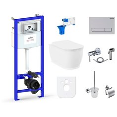 Комплект 10 в 1 Lavinia Boho Bell Pro Rimless 98010003, безободковый унитаз, сиденье микролифт, инсталляция, крепление, клавиша смыва, шумоизоляция, диспенсер, смеситель с гигиеническим душем, ершик, держатель туалетной бумаги