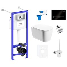 Комплект 9 в 1 Lavinia Boho Bell Pro Rimless 97020100, безободковый унитаз, сиденье микролифт, инсталляция, крепление, клавиша смыва, шумоизоляция, диспенсер, ершик, держатель туалетной бумаги