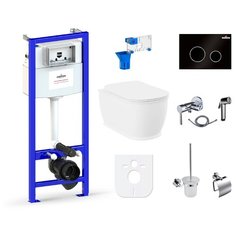 Комплект 10 в 1 Lavinia Boho Bell Pro Rimless 98010008, безободковый унитаз, сиденье микролифт, инсталляция, крепление, клавиша смыва, шумоизоляция, диспенсер, смеситель с гигиеническим душем, ершик, держатель туалетной бумаги