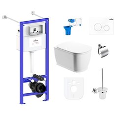 Комплект 9 в 1 Lavinia Boho Bell Pro Rimless 97020101, безободковый унитаз, сиденье микролифт, инсталляция, крепление, клавиша смыва, шумоизоляция, диспенсер, ершик, держатель туалетной бумаги