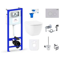 Комплект 10 в 1 Lavinia Boho One Rimless 98010043, безободковый унитаз, сиденье микролифт, инсталляция, крепление, клавиша смыва, шумоизоляция, диспенсер, смеситель с гигиеническим душем, ершик, держатель туалетной бумаги