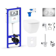 Комплект 10 в 1 Lavinia Boho One Rimless 98010138, безободковый унитаз, сиденье микролифт, инсталляция, крепление, клавиша смыва, шумоизоляция, диспенсер, смеситель с гигиеническим душем, ершик, держатель туалетной бумаги