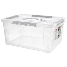 Econova Ящик универсальный с замками и ручкой Grand Box 39 х 29 х 18 см светло-серый