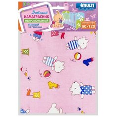 Наматрасник Multi Diapers теплый Мишки, непромокаемый, 60х120 см розовый