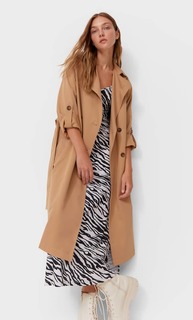 Stradivarius Длинный Тренч Из Струящейся Ткани Бежевый Xl