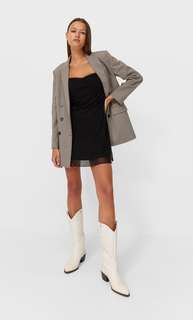 Stradivarius Платье В Бельевом Стиле Из Сетчатой Ткани Черный Xs