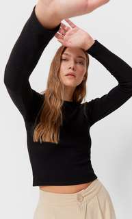 Stradivarius Футболка С Длинными Рукавами И Рельефным Узором Черный M