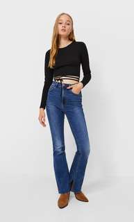 Stradivarius Укороченная Футболка С Завязками Черный L
