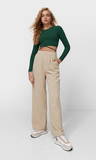 Stradivarius Укороченная Футболка С Завязками Бутылочно-Зеленый Xs