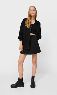 Stradivarius Бесшовный Топ Воротником Черный S