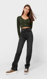 Stradivarius Бесшовный Топ Воротником Хаки S