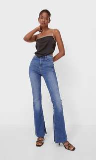 Stradivarius Топ Из Сатина С Украшениями Черный S