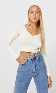 Stradivarius Свитер С V-Образным Вырезом Ванильный Xs
