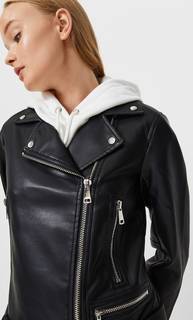 Stradivarius Куртка В Байкерском Стиле Средней Длины Из Искусственной Кожи Черный S