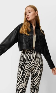 Stradivarius Укороченная Куртка Из Искусственной Кожи Черный L