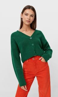 Stradivarius Укороченный Кардиган Из Мягкого Трикотажа Бутылочно-Зеленый Xs