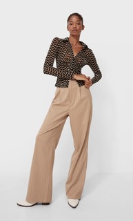 Stradivarius Рубашка Со Сборкой И Принтом Черный Xl