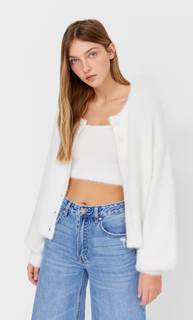 Stradivarius Кардиган Из Мягкой Ткани Цвет Небеленого Полотна Xs