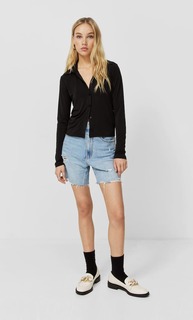 Stradivarius Длинные Джинсовые Шорты Синий С Эффектом Потертости 36