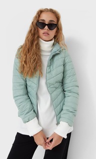 Stradivarius Пуховик С Капюшоном Зеленый S