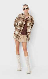 Stradivarius Куртка Рубашечного Кроя В Клетку Бежевый Средний L