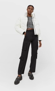 Stradivarius Укороченная Стеганая Куртка Белый L