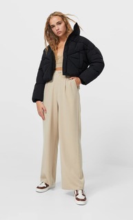 Stradivarius Укороченная Стеганая Куртка Черный L