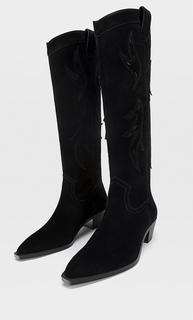 Stradivarius Кожаные Сапоги В Ковбойском Стиле Черный 39