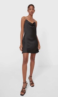 Stradivarius Платье Из Сатина С Украшениями Черный M