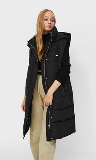 Stradivarius Длинный Стеганый Жилет Черный L
