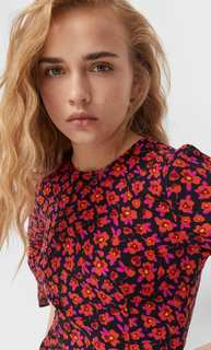 Stradivarius Короткое Платье С Рукавами-Фонариками Пурпурный S