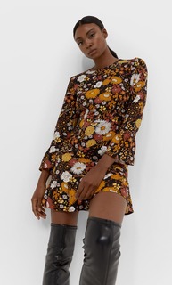 Stradivarius Короткое Платье С Рукавами-Фонариками Черный S